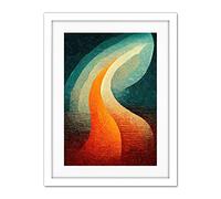 Doppelganger33 LTD Abstract Mid Century Orange And Blue Organic Candle Flame Artwork Framed Wall Art Print 18X24 Inch