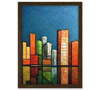 Doppelganger33 LTD Abstract Modern Cityscape Reflections Orange Blue Yellow Artwork Framed Wall Art Print A4