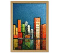 Doppelganger33 LTD Abstract Modern Cityscape Reflections Orange Blue Yellow Artwork Framed Wall Art Print A4