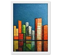 Doppelganger33 LTD Abstract Modern Cityscape Reflections Orange Blue Yellow Artwork Framed Wall Art Print A4