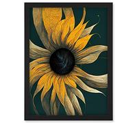 Doppelganger33 LTD Abstract Modern Sunflower Black Yellow Artwork Framed Wall Art Print A4