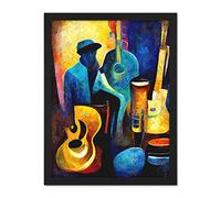 Doppelganger33 LTD Abstract Oil Painting Jazz Blues Musician With Instruments Artwork Framed Wall Art Print 18X24 Inch