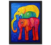 Doppelganger33 LTD Abstract Pop Art Surrealism Elephants Colourful Oil Artwork Framed Wall Art Print A4