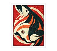 Doppelganger33 LTD Abstract Stylised Japanese Koi Carp Fish Painting Artwork Framed Wall Art Print 18X24 Inch