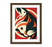 Doppelganger33 LTD Abstract Stylised Japanese Koi Carp Fish Painting Artwork Framed Wall Art Print 18X24 Inch
