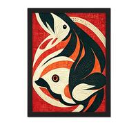 Doppelganger33 LTD Abstract Stylised Japanese Koi Carp Fish Painting Artwork Framed Wall Art Print 18X24 Inch