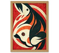 Doppelganger33 LTD Abstract Stylised Japanese Koi Carp Fish Painting Artwork Framed Wall Art Print A4