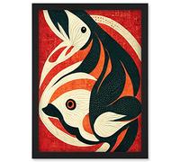 Doppelganger33 LTD Abstract Stylised Japanese Koi Carp Fish Painting Artwork Framed Wall Art Print A4