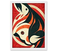 Doppelganger33 LTD Abstract Stylised Japanese Koi Carp Fish Painting Artwork Framed Wall Art Print A4