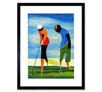 Doppelganger33 LTD Abstract Surreal Modern Golf Golfing Couple Playing Artwork Framed Wall Art Print 12X16 Inch