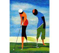 Doppelganger33 LTD Abstract Surreal Modern Golf Golfing Couple Playing Large Wall Art Poster Print Thick Paper 18X24 Inch
