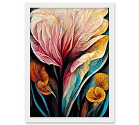 Artery8 Abstract Tropical Floral Bloom Acrylic Flower Artwork Framed Wall Art Print A4 in White Artery8 White