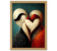 Doppelganger33 LTD Abstract True Love Modern Teal Coral Black Artwork Framed A3 Wall Art Print