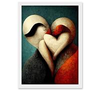 Doppelganger33 LTD Abstract True Love Modern Teal Coral Black Artwork Framed A3 Wall Art Print