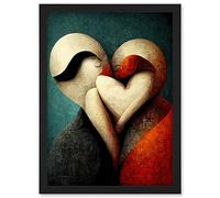 Doppelganger33 LTD Abstract True Love Modern Teal Coral Black Artwork Framed Wall Art Print A4