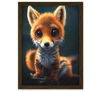 Doppelganger33 LTD Adorable Cute Baby Fox Painting Kids Room Artwork Framed Wall Art Print A4