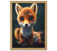 Doppelganger33 LTD Adorable Cute Baby Fox Painting Kids Room Artwork Framed Wall Art Print A4