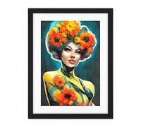 Doppelganger33 LTD Afro Flower Power Watercolour Beautiful Woman Vibrant Floral Artwork Framed Wall Art Print 18X24 Inch