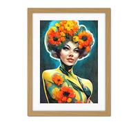 Doppelganger33 LTD Afro Flower Power Watercolour Beautiful Woman Vibrant Floral Artwork Framed Wall Art Print 18X24 Inch
