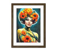 Doppelganger33 LTD Afro Flower Power Watercolour Beautiful Woman Vibrant Floral Artwork Framed Wall Art Print 18X24 Inch