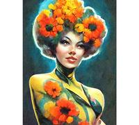Doppelganger33 LTD Afro Flower Power Watercolour Beautiful Woman Vibrant Floral Large Wall Art Poster Print Thick Paper 18X24 Inch