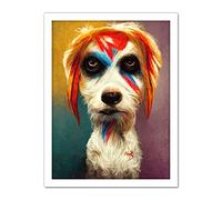 Doppelganger33 LTD Aladdin Sane Ziggy Stardust Terrier Dog Fun Quirky Painting Artwork Framed Wall Art Print 18X24 Inch