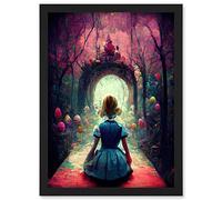 Doppelganger33 LTD Alice In Wonderland Through Looking Glass Enchanted Pink Forest Artwork Framed Wall Art Print A4