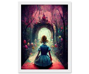 Doppelganger33 LTD Alice In Wonderland Through Looking Glass Enchanted Pink Forest Artwork Framed Wall Art Print A4