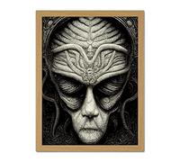 Doppelganger33 LTD Alien Grays Monochrome Gothic Horror Artwork Framed Wall Art Print 18X24 Inch