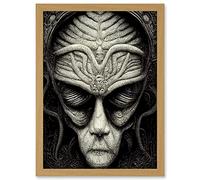 Doppelganger33 LTD Alien Grays Monochrome Gothic Horror Artwork Framed Wall Art Print A4