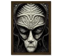 Doppelganger33 LTD Alien Grays Monochrome Gothic Horror Artwork Framed Wall Art Print A4