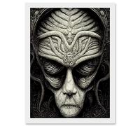 Doppelganger33 LTD Alien Grays Monochrome Gothic Horror Artwork Framed Wall Art Print A4