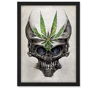 Doppelganger33 LTD Alien Skull With Marijuana Leaf Colour Pencil Illustration Artwork Framed A3 Wall Art Print