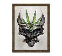 Doppelganger33 LTD Alien Skull With Marijuana Leaf Colour Pencil Illustration Artwork Framed Wall Art Print 18X24 Inch