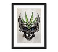 Doppelganger33 LTD Alien Skull With Marijuana Leaf Colour Pencil Illustration Artwork Framed Wall Art Print 18X24 Inch