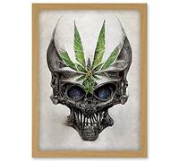 Doppelganger33 LTD Alien Skull With Marijuana Leaf Colour Pencil Illustration Artwork Framed Wall Art Print A4