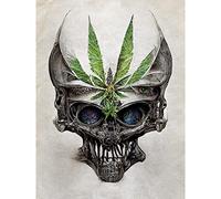 Doppelganger33 LTD Alien Skull With Marijuana Leaf Colour Pencil Illustration Large Wall Art Poster Print Thick Paper 18X24 Inch