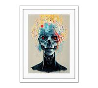 Doppelganger33 LTD Android Cyborg AI Skull With Infrared Eyes Artwork Framed Wall Art Print 18X24 Inch