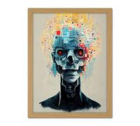 Doppelganger33 LTD Android Cyborg AI Skull With Infrared Eyes Artwork Framed Wall Art Print 18X24 Inch