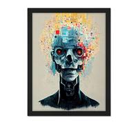 Doppelganger33 LTD Android Cyborg AI Skull With Infrared Eyes Artwork Framed Wall Art Print 18X24 Inch
