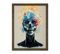 Doppelganger33 LTD Android Cyborg AI Skull With Infrared Eyes Artwork Framed Wall Art Print 18X24 Inch