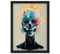 Doppelganger33 LTD Android Cyborg AI Skull With Infrared Eyes Artwork Framed Wall Art Print A4