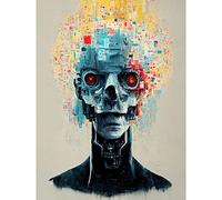 Doppelganger33 LTD Android Cyborg AI Skull With Infrared Eyes Large Wall Art Poster Print Thick Paper 18X24 Inch