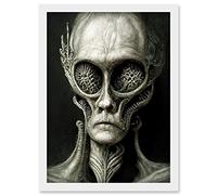 Doppelganger33 LTD Aquatic Alien Monochrome Portrait Gothic Horror Artwork Framed Wall Art Print A4