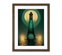 Doppelganger33 LTD Art Deco Lighthouse Great Gatsby Moonlight Emerald Artwork Framed Wall Art Print 18X24 Inch