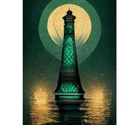 Doppelganger33 LTD Art Deco Lighthouse Great Gatsby Moonlight Emerald Large Wall Art Poster Print Thick Paper 18X24 Inch