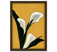 Doppelganger33 LTD Art Deco Pop Art White Calla Lily Flower Plant Artwork Framed Wall Art Print A4