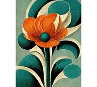 Doppelganger33 LTD Art Deco Poppy Flower Teal Orange Cream Large Wall Art Poster Print Thick Paper 18X24 Inch