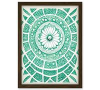 Doppelganger33 LTD Art Nouveau Monochrome Emerald Green Abstract Mandala Artwork Framed Wall Art Print A4