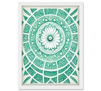 Doppelganger33 LTD Art Nouveau Monochrome Emerald Green Abstract Mandala Artwork Framed Wall Art Print A4